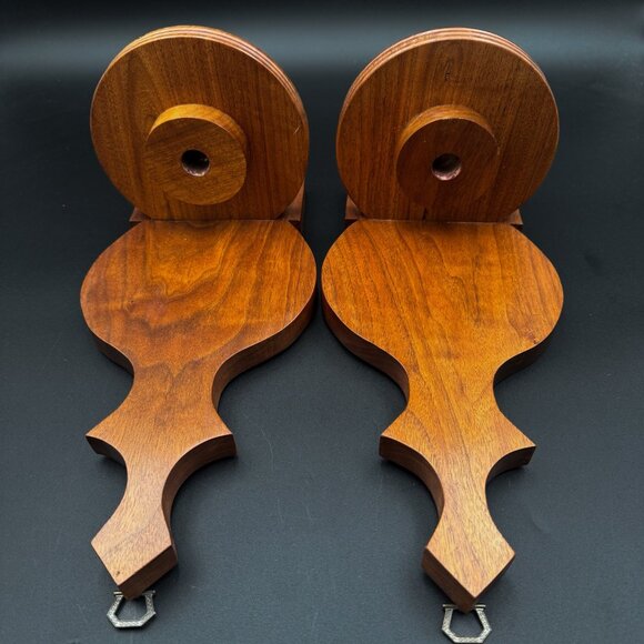 2 Vintage Solid Walnut Wood Wall Candle Holders Sconces Pair Handcrafted - Picture 3 of 7